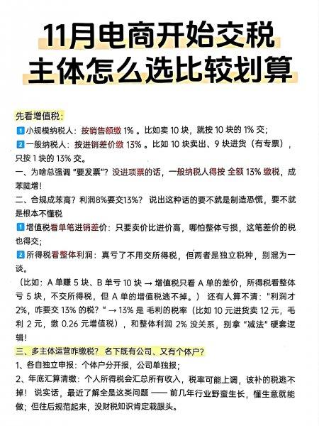 11月电商开始交税,电商主体怎么选? 11月电商开始交税,电商主体怎么选?